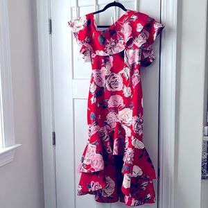 Fame & Partners red floral shoulder dress-sz 6